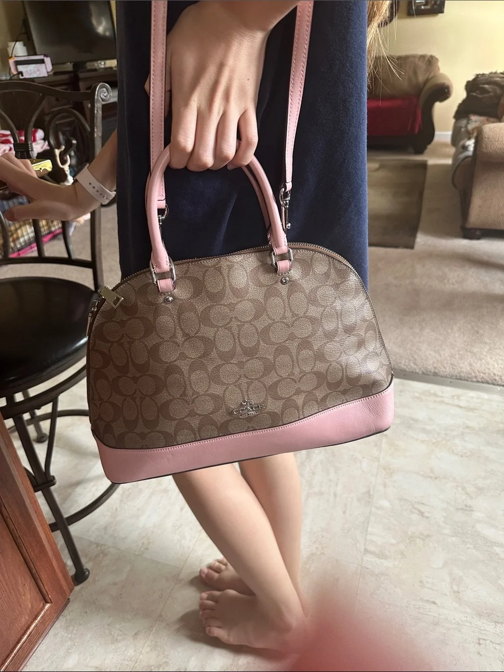Coach Sierra Pink Trim Brown Signature Dome Satchel F27584 - Picture 8 of 13